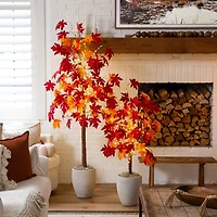 Nearly Natural 6ft Pre-Lit Autumn Weeping Maple Lighted Indoor Artificial Tree