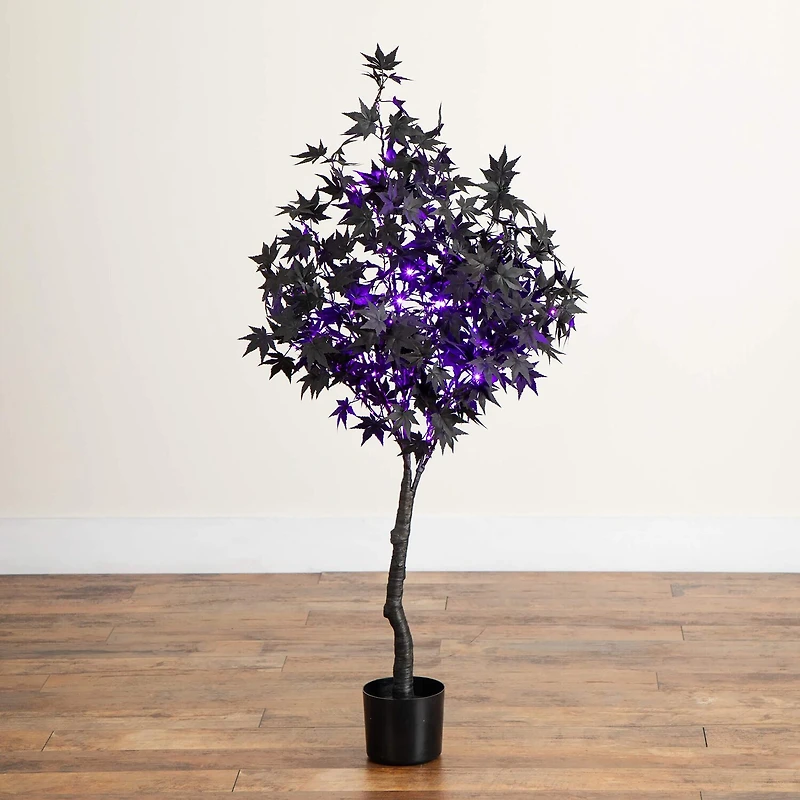 Nearly Natural 4ft Pre-Lit Black Maple Lighted Indoor Artificial Tree