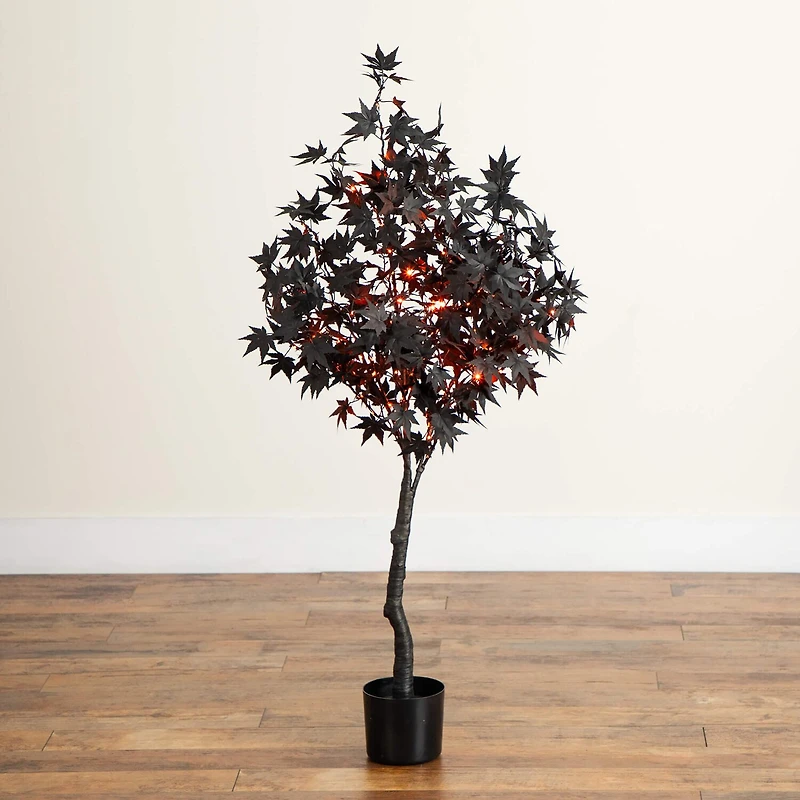 Nearly Natural 4ft Pre-Lit Black Maple Lighted Indoor Artificial Tree