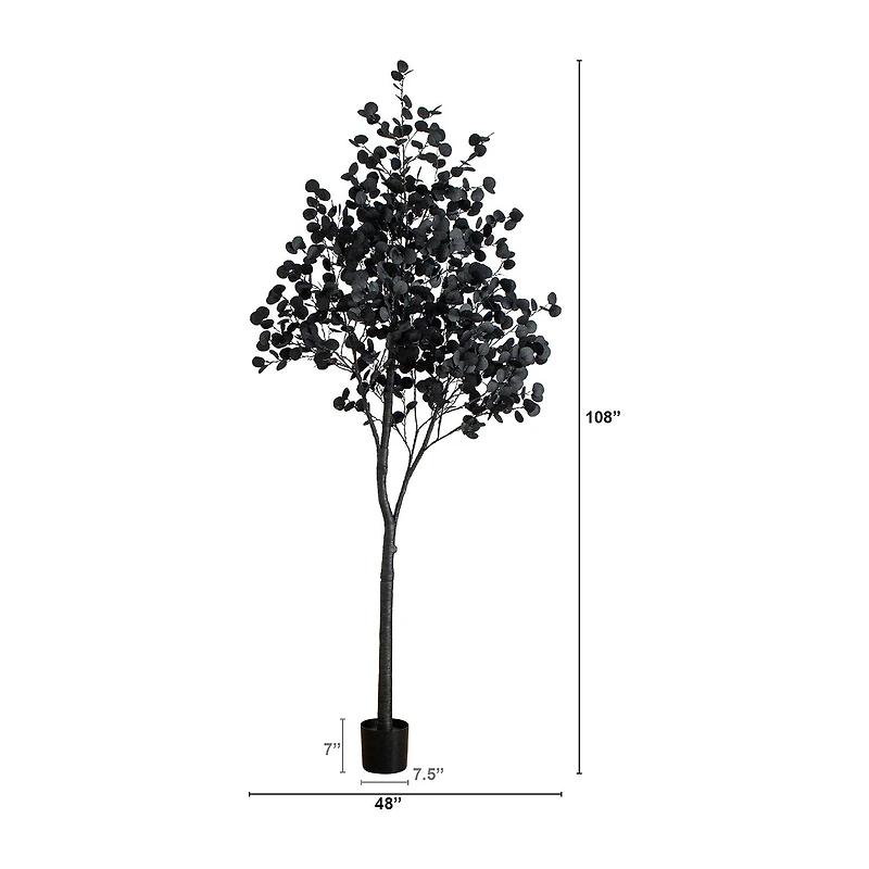 Nearly Natural 9ft Pre-Lit Black Eucalyptus Lighted Indoor Artificial Tree
