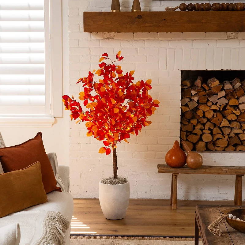 Nearly Natural 4ft Pre-Lit Autumn Lighted Indoor Artificial Tree