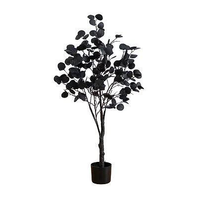 Nearly Natural 4ft Pre-Lit Black Eucalyptus Lighted Indoor Artificial Tree