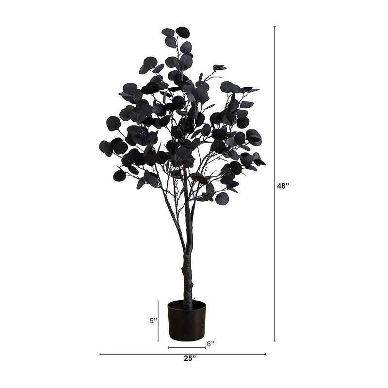 Nearly Natural 4ft Pre-Lit Black Eucalyptus Lighted Indoor Artificial Tree