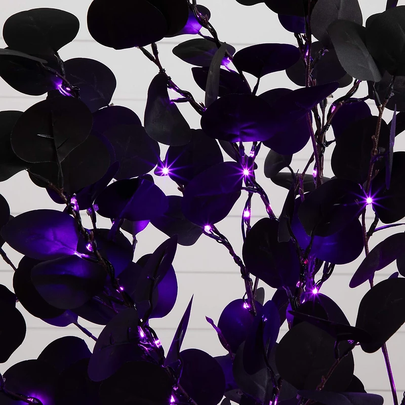 Nearly Natural 4ft Pre-Lit Black Eucalyptus Lighted Indoor Artificial Tree