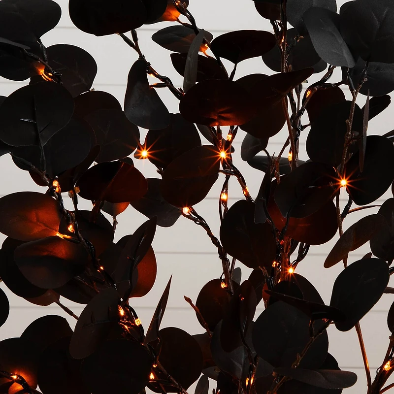 Nearly Natural 4ft Pre-Lit Black Eucalyptus Lighted Indoor Artificial Tree