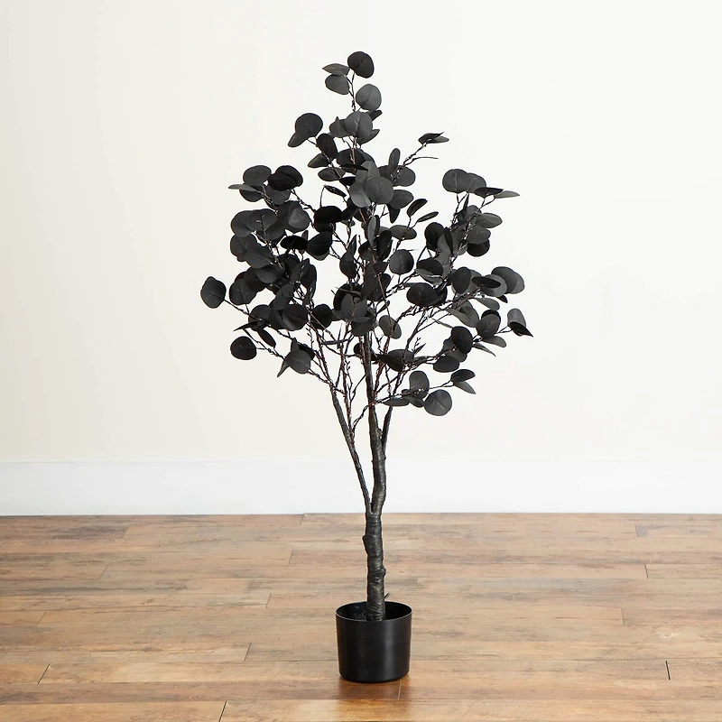 Nearly Natural 4ft Pre-Lit Black Eucalyptus Lighted Indoor Artificial Tree