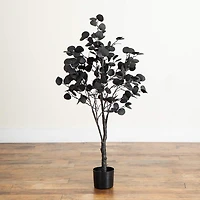 Nearly Natural 4ft Pre-Lit Black Eucalyptus Lighted Indoor Artificial Tree