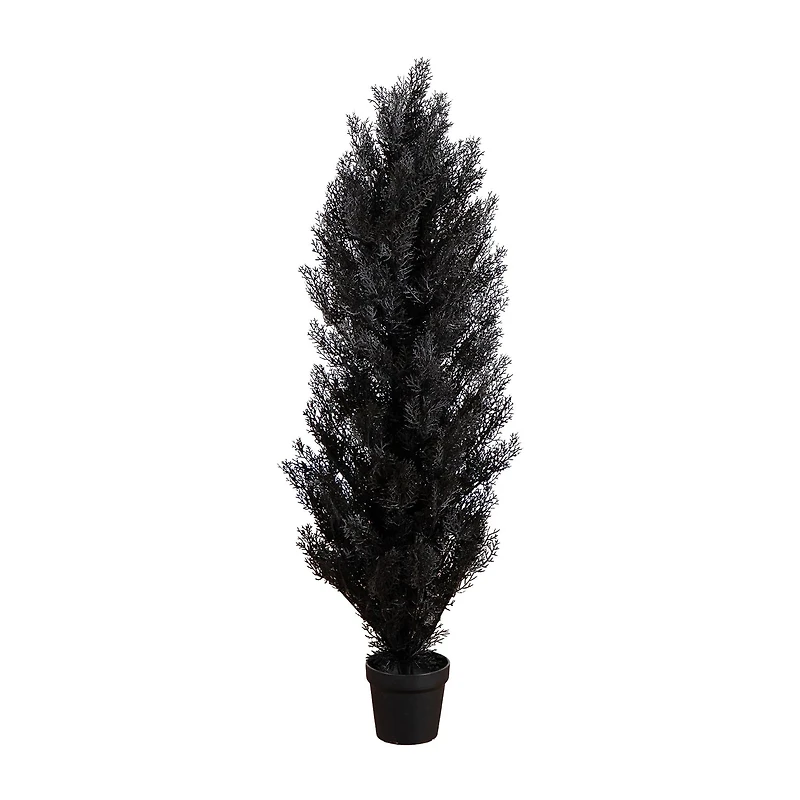 Nearly Natural Halloween Black Cedar Indoor Outdoor Artificial Tree