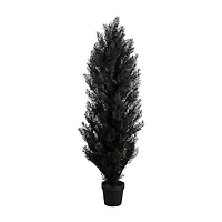 Nearly Natural Halloween Black Cedar Indoor Outdoor Artificial Tree