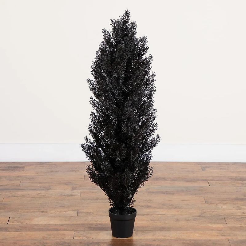 Nearly Natural Halloween Black Cedar Indoor Outdoor Artificial Tree