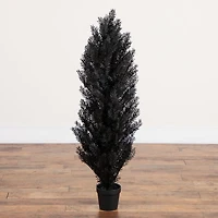 Nearly Natural Halloween Black Cedar Indoor Outdoor Artificial Tree