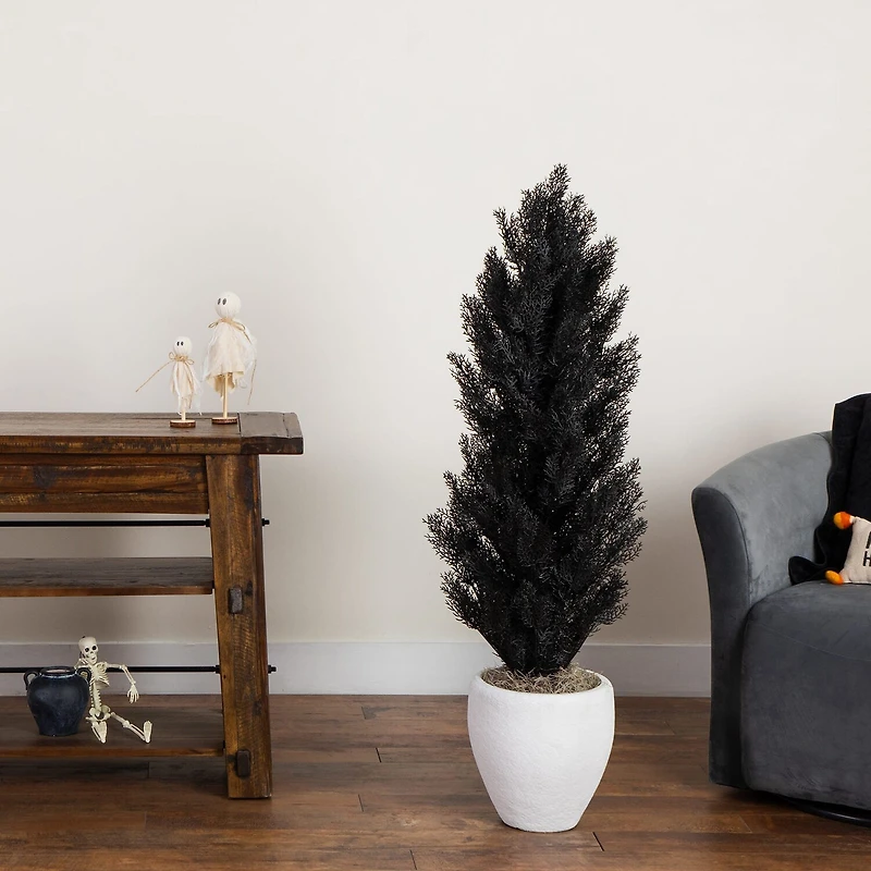 Nearly Natural Halloween Black Cedar Indoor Outdoor Artificial Tree
