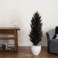 Nearly Natural Halloween Black Cedar Indoor Outdoor Artificial Tree