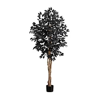Nearly Natural 5ft Halloween Black Ficus Indoor Artificial Tree