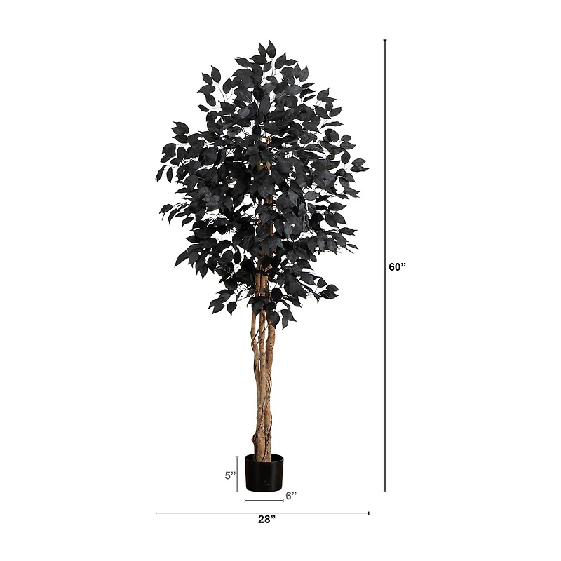 Nearly Natural 5ft Halloween Black Ficus Indoor Artificial Tree