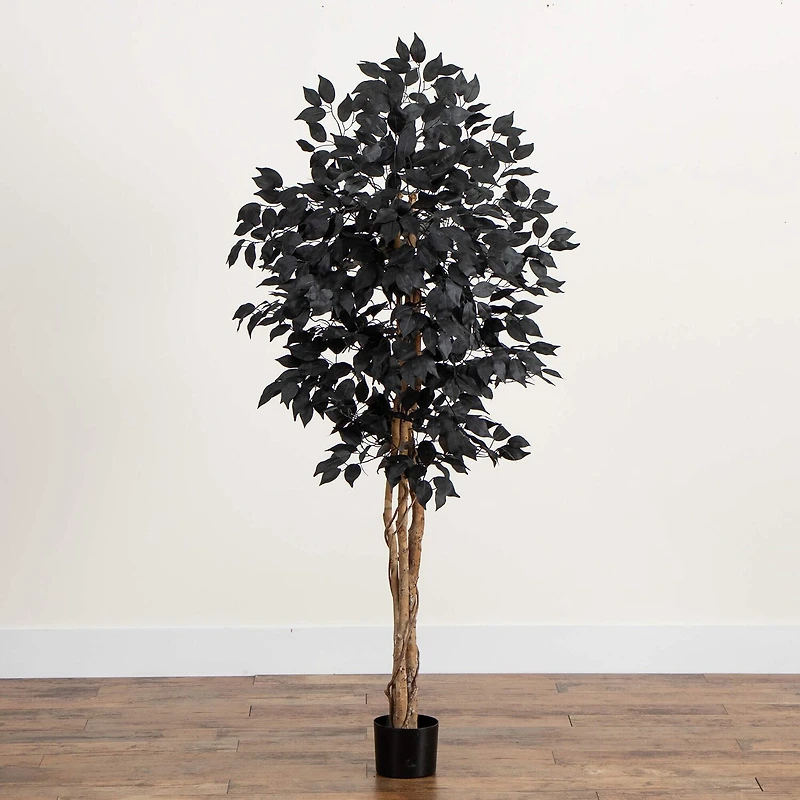 Nearly Natural 5ft Halloween Black Ficus Indoor Artificial Tree