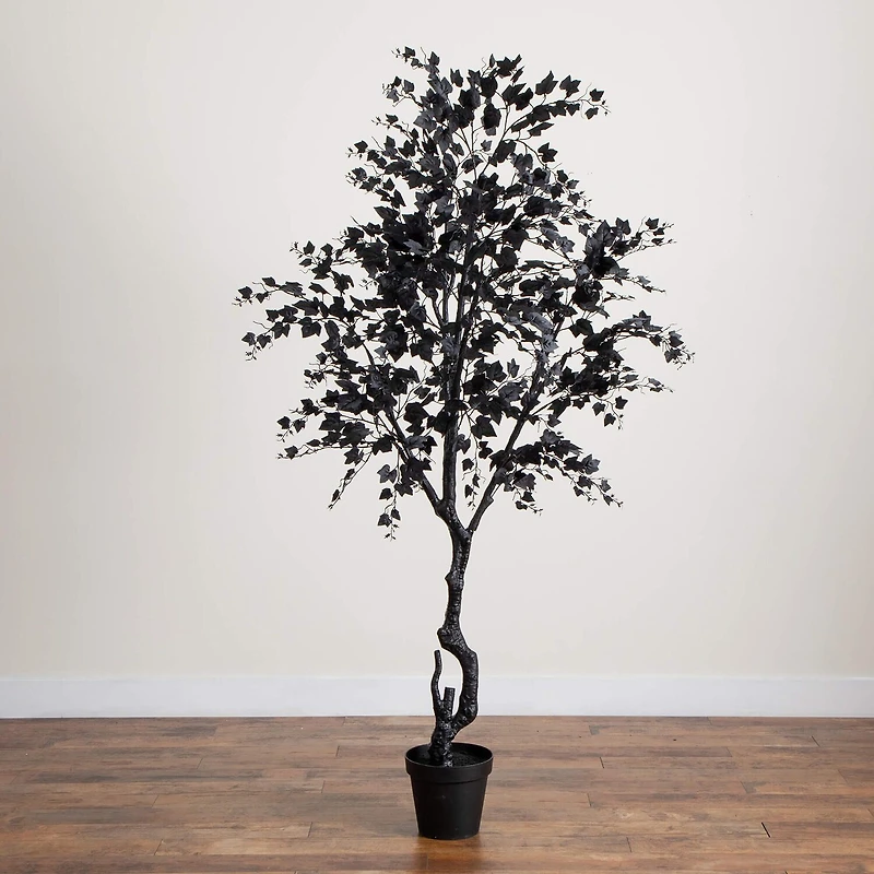 Nearly Natural 7ft Halloween Black Maple Indoor Artificial Tree