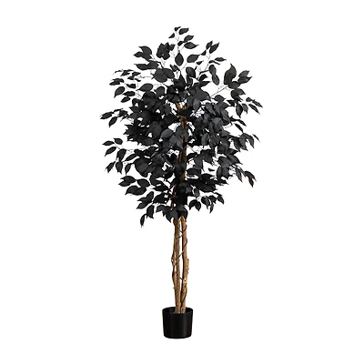 Nearly Natural 4ft Halloween Black Ficus Indoor Artificial Tree