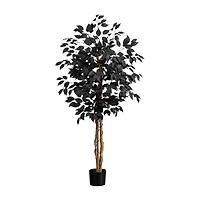 Nearly Natural 4ft Halloween Black Ficus Indoor Artificial Tree
