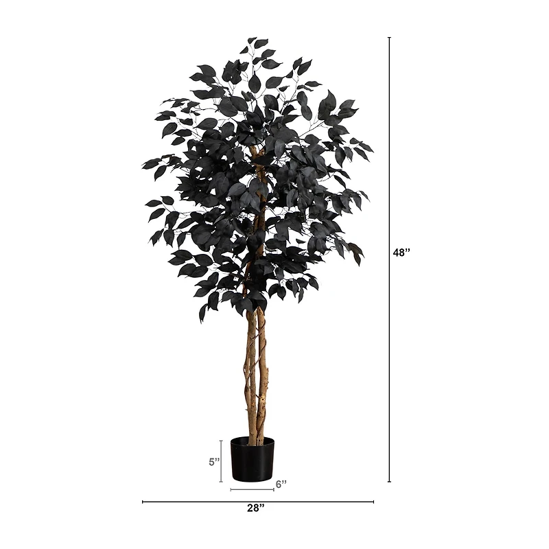 Nearly Natural 4ft Halloween Black Ficus Indoor Artificial Tree