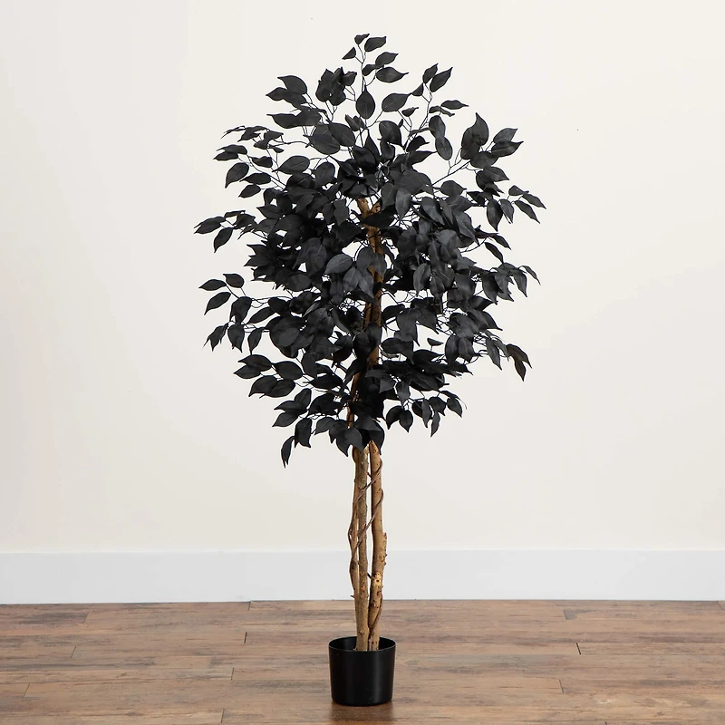 Nearly Natural 4ft Halloween Black Ficus Indoor Artificial Tree