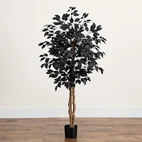 Nearly Natural 4ft Halloween Black Ficus Indoor Artificial Tree