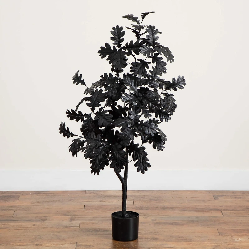 Nearly Natural 4ft Halloween Black Oak Indoor Artificial Tree