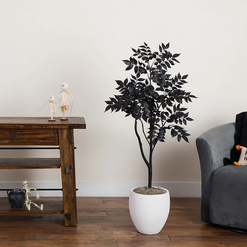 Nearly Natural 4ft Halloween Black Sumac Indoor Artificial Tree