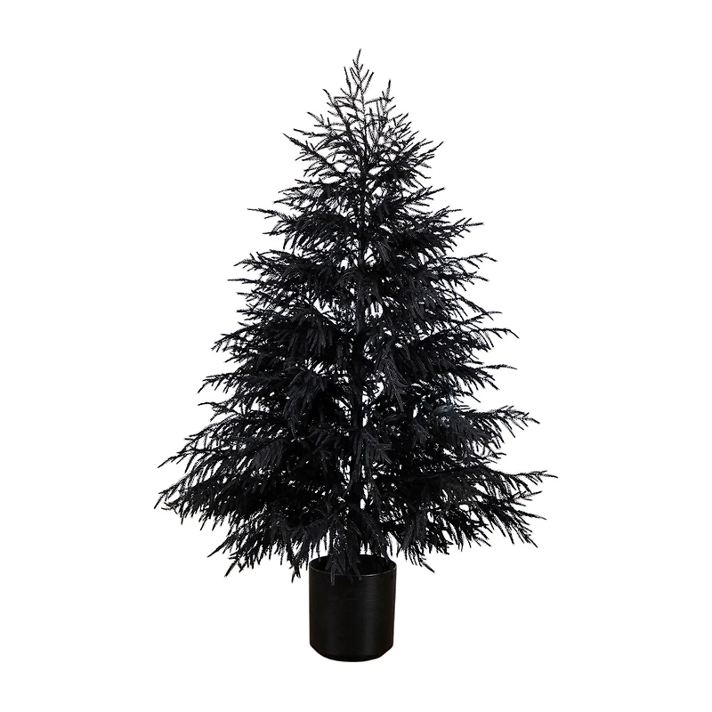 Nearly Natural 6ft Halloween Black Norfolk Pine Indoor Artificial Tree