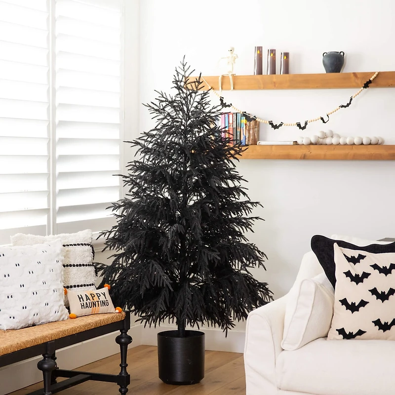 Nearly Natural 6ft Halloween Black Norfolk Pine Indoor Artificial Tree