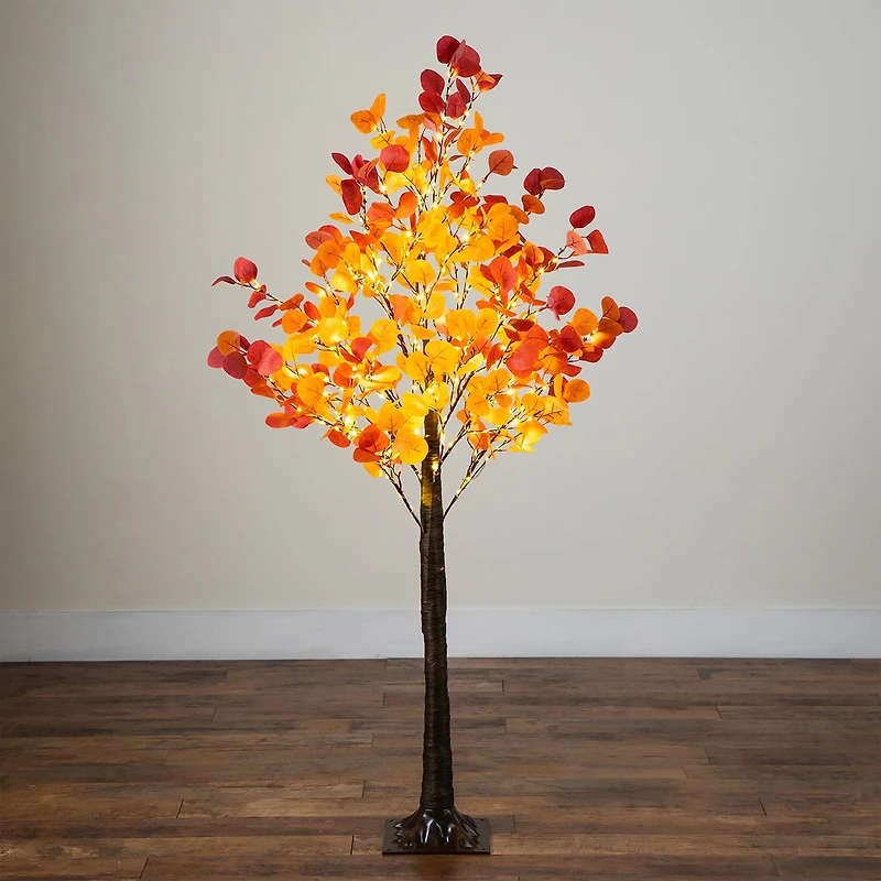 Nearly Natural 5ft Autumn Eucalyptus Lighted Indoor Artificial Tree