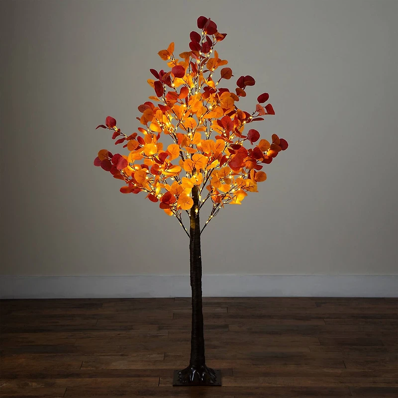 Nearly Natural 5ft Autumn Eucalyptus Lighted Indoor Artificial Tree
