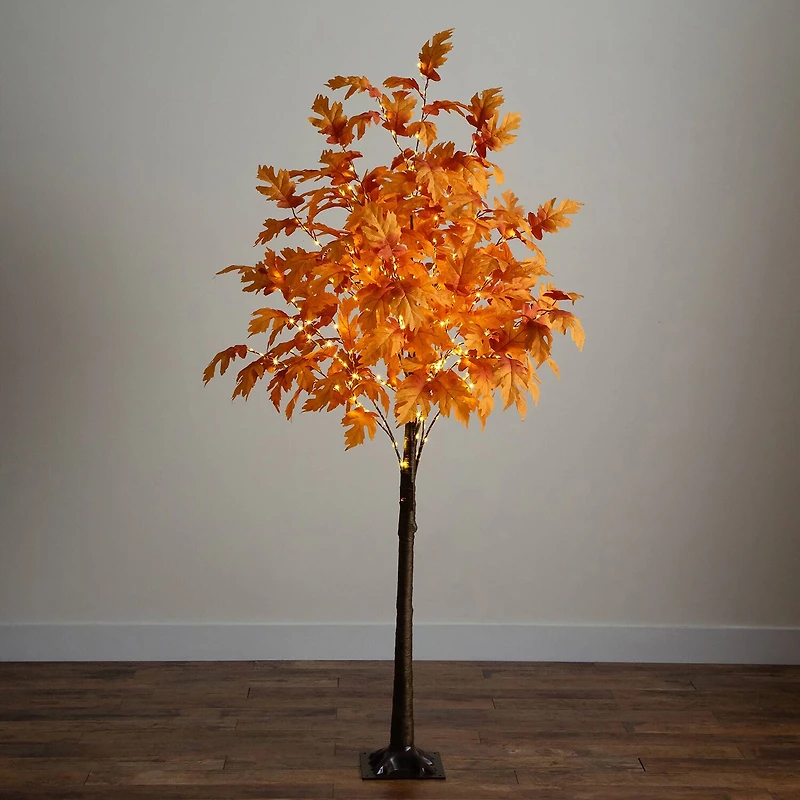 Nearly Natural 7ft Pre-Lit Autumn Maple Fall Lighted Indoor Artificial Tree