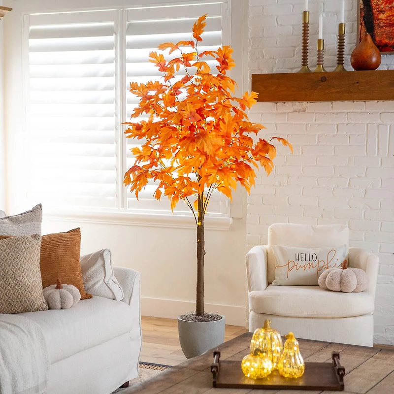Nearly Natural 7ft Pre-Lit Autumn Maple Fall Lighted Indoor Artificial Tree