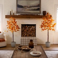 Nearly Natural 6ft Pre-Lit Burnt Orange Autumn Lighted Indoor Artificial Tree