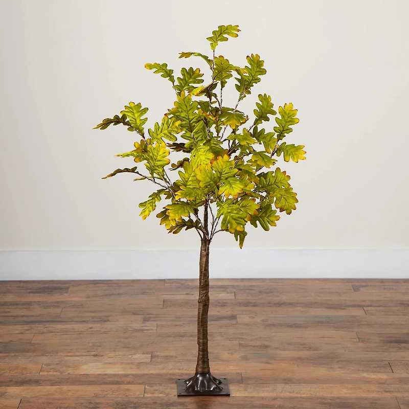 Nearly Natural 4ft Pre-Lit Green Autumn Oak Lighted Indoor Artificial Tree