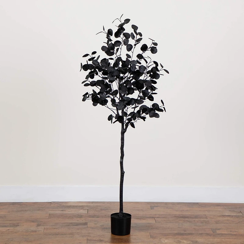 Nearly Natural 5ft Halloween Black Eucalyptus Indoor Artificial Tree