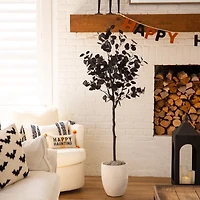 Nearly Natural 5ft Halloween Black Eucalyptus Indoor Artificial Tree