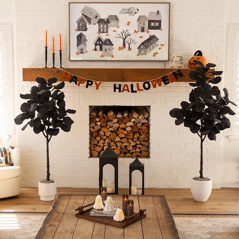 Nearly Natural 6ft Halloween Black Fiddle Leaf Indoor Artificial Tree