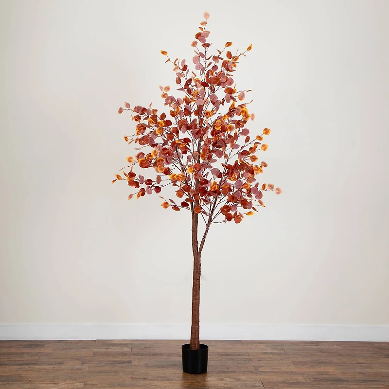 Nearly Natural 8ft Pre-Lit Eucalyptus Lighted Indoor Artificial Tree
