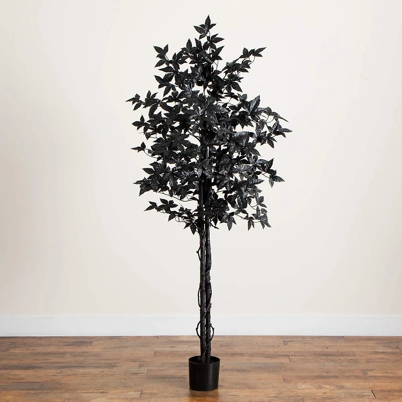 Nearly Natural 6ft Halloween Black Maple Indoor Artificial Tree