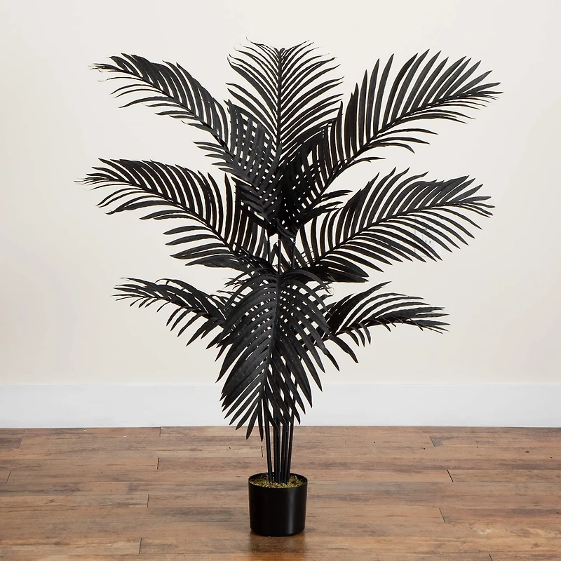 Nearly Natural 4ft Halloween Black Palm Indoor Artificial Tree
