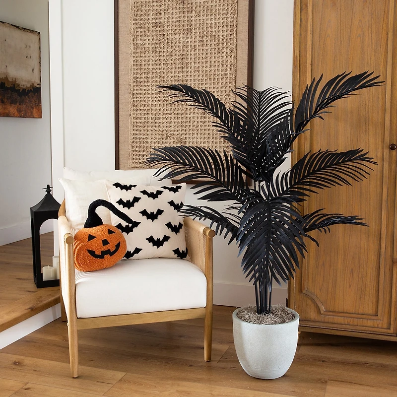 Nearly Natural 4ft Halloween Black Palm Indoor Artificial Tree