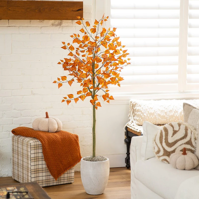 Nearly Natural 5ft Autumn Birch Leaf Indoor Artificial Tree