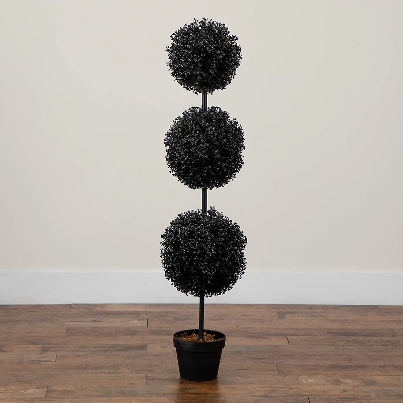 Nearly Natural Halloween Black Boxwood Indoor Outdoor Artificial Tree