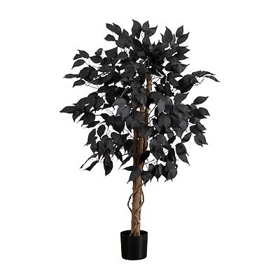 Nearly Natural 3ft Halloween Black Ficus Indoor Artificial Tree