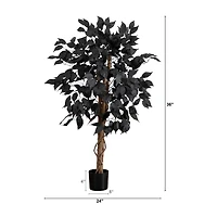 Nearly Natural 3ft Halloween Black Ficus Indoor Artificial Tree