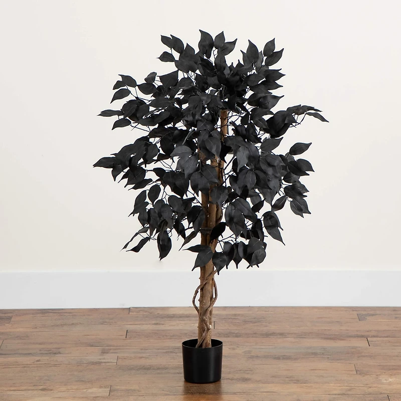 Nearly Natural 3ft Halloween Black Ficus Indoor Artificial Tree