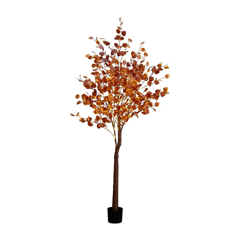 Nearly Natural 7ft Pre-Lit Autumn Eucalyptus Lighted Indoor Artificial Tree