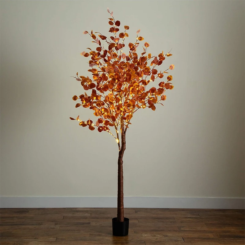 Nearly Natural 7ft Pre-Lit Autumn Eucalyptus Lighted Indoor Artificial Tree